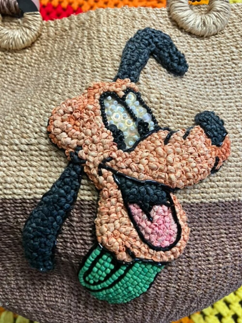 Beams Boy x Disney Japan Straw Raffia Bead Pluto Tote Bag Purse Picnic Handbag - Picture 3 of 8